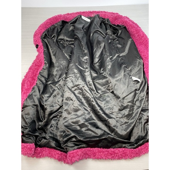 Calvin Klein Pink Faux Fur Coat Women Size Large Black Lined Jacket - Picture 8 of 15